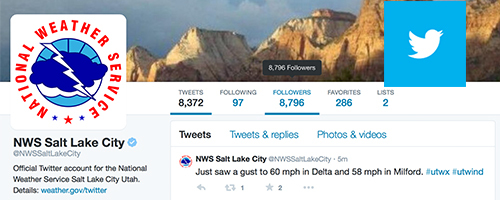 Screen cap of NWS Salt Lake City Twitter feed.